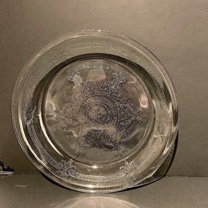 VINTAGE Fire King Clear Glass Pie Dish With Victorian Prints 8" X1 1/4" Bakeware
